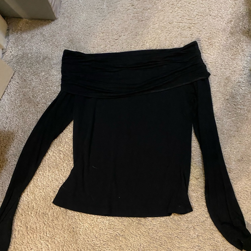Black crop top, tight fitted, off the shoulder, size L
